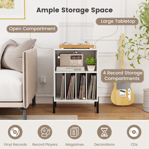 Record Player Stand with Record Storage Shelf and Charging Station-White view 8