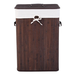 Rectangle Bamboo Hamper Laundry Basket Washing Cloth Bin Storage Bag Lid-Brown view 2