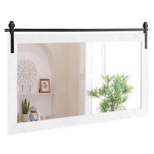 Rectangle Barn Door Style Wall Mounted Mirror with Solid Wood Frame-White