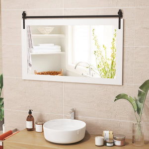 Rectangle Barn Door Style Wall Mounted Mirror with Solid Wood Frame-White view 2