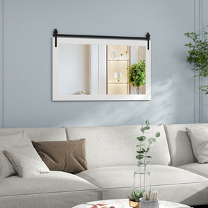 Rectangle Barn Door Style Wall Mounted Mirror with Solid Wood Frame-White view 3