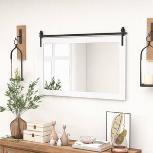 Rectangle Barn Door Style Wall Mounted Mirror with Solid Wood Frame-White view 6