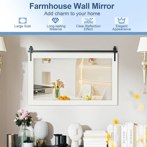 Rectangle Barn Door Style Wall Mounted Mirror with Solid Wood Frame-White view 8