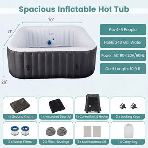 Rectangular Blowup Pool Hottub with 130 Air Jets for 4-6 Person-Black view 2