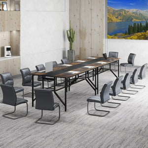 Rectangular Meeting Table with Mesh Storage Shelf and Cable Grommet-Rustic Brown view 3