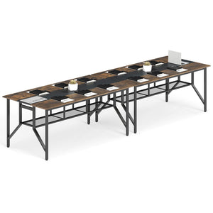 Rectangular Meeting Table with Mesh Storage Shelf and Cable Grommet-Rustic Brown view 4