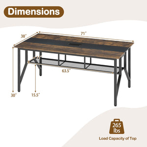 Rectangular Meeting Table with Mesh Storage Shelf and Cable Grommet-Rustic Brown view 5