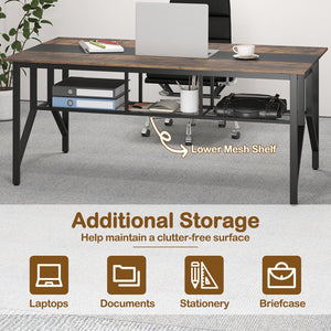 Rectangular Meeting Table with Mesh Storage Shelf and Cable Grommet-Rustic Brown view 7