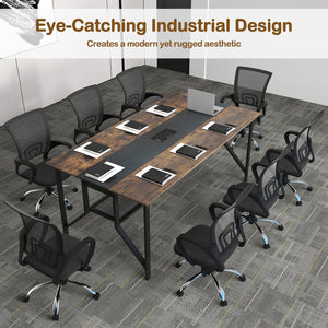 Rectangular Meeting Table with Mesh Storage Shelf and Cable Grommet-Rustic Brown view 9