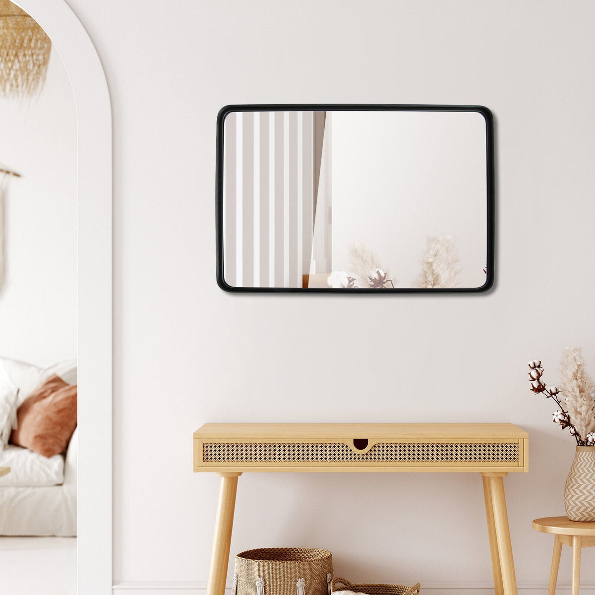 Rectangular Wall Mount Bathroom Mirror with Solid Steel Frame-L view 2