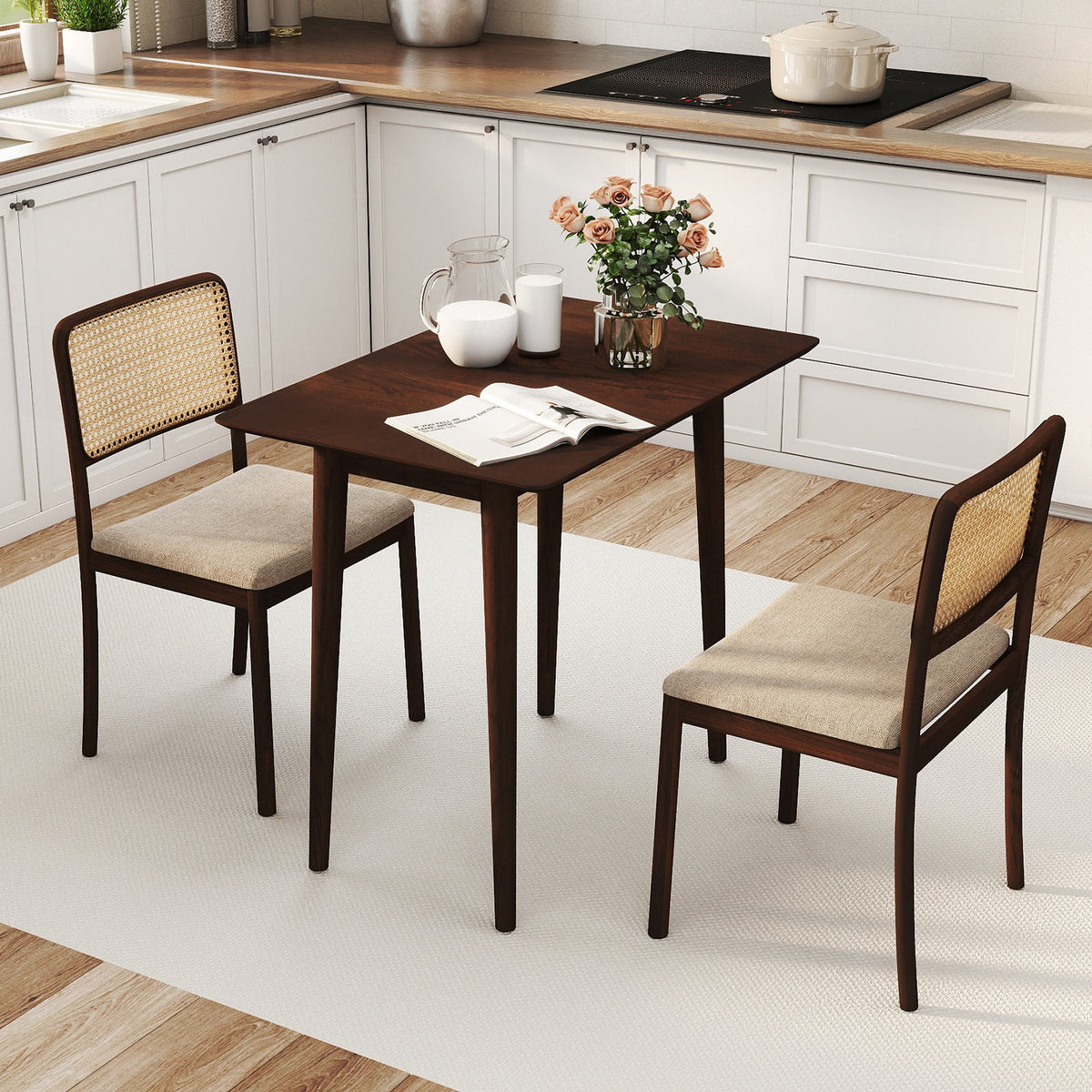 Rectangular Wooden Dining Table for 2-4 34 Inch Farmhouse Solid Wood Kitchen Table-Walnut view 2