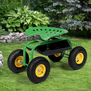 Red/Green Garden Cart Rolling Work Seat With Heavy Duty Tool Tray Gardening Planting-Green view 2