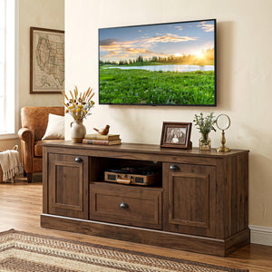 Retro Farmhouse TV Stand for 70 inches TVs with 2 Doors & Removable Shelves-Brown view 2