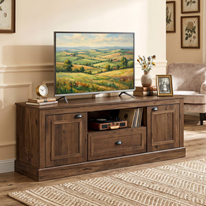 Retro Farmhouse TV Stand for 70 inches TVs with 2 Doors & Removable Shelves-Brown view 3