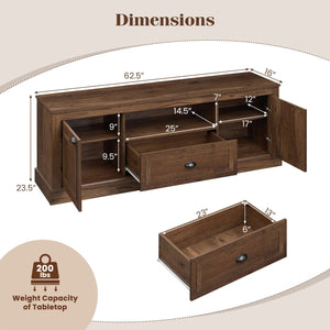 Retro Farmhouse TV Stand for 70 inches TVs with 2 Doors & Removable Shelves-Brown view 5