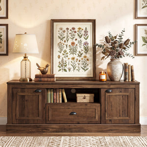 Retro Farmhouse TV Stand for 70 inches TVs with 2 Doors & Removable Shelves-Brown view 8