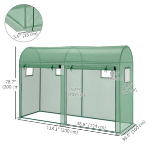Outdoor Garden Greenhouse, Steel Greenhouse tent with 2 Doors and 4 Windows for Backyard, Patio, 9.8'x3.3'x6.6', Green