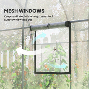 Polytunnel Greenhouse with Roll-up Door and Mesh Window, Walk-in Grow House Tent with Steel Frame, 3 x 2 x 2 m, Clear