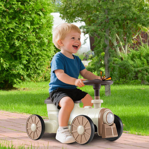 Ride on Toy with Steering Wheel and Train Whistle Sound Button-Beige view 3