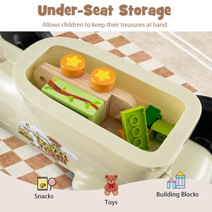 Ride on Toy with Steering Wheel and Train Whistle Sound Button-Beige view 9