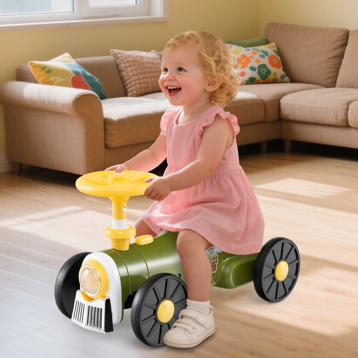 Ride on Toy with Steering Wheel and Train Whistle Sound Button-Green view 2