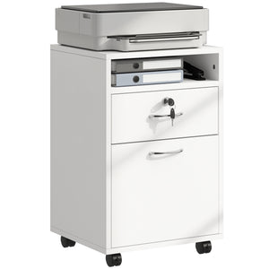 24" Vertical Filing Cabinet with Lockable Drawer, Mobile File Cabinet with 2 Keys, Wheels for Home Office, White