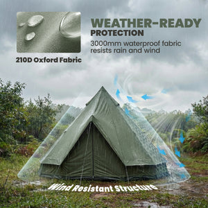 Teepee Tent Waterproof Camping Tent with Stove Jack for 4-6 Person Outdoor Camping Hiking Army Green