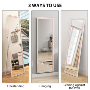 64" x 21" Full Length Mirror, Rectangular Full Body Mirror with Frame, Standing, Hanging or Leaning, White and Pink