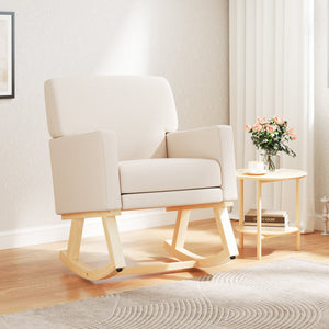 Upholstered Rocking Chair with and Solid Wood Base-Beige view 2