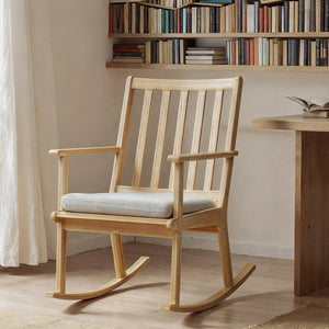 Rocking Chair with Cushion Solid Rubber Wood Rocker with Padded Seat-Natural view 2