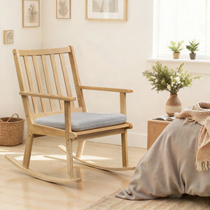 Rocking Chair with Cushion Solid Rubber Wood Rocker with Padded Seat-Natural view 3