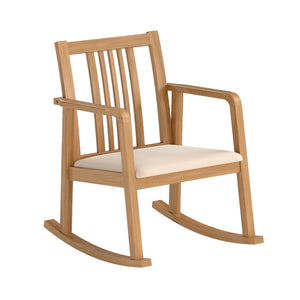 Rocking Chair with Slatted Back and Curved Armrests-Natural