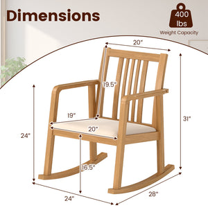 Rocking Chair with Slatted Back and Curved Armrests-Natural view 4