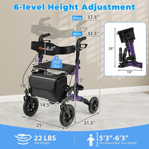 Rollator Walker for Seniors Folding Rolling Walker with Seat-Purple view 3