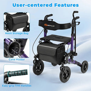 Rollator Walker for Seniors Folding Rolling Walker with Seat-Purple view 9