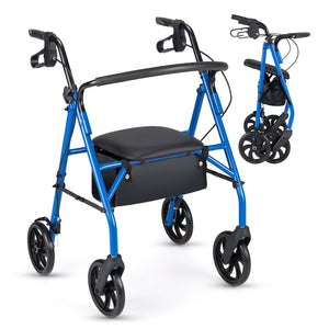 Rollator Walker with Seat and Height Adjustable Handles-Blue