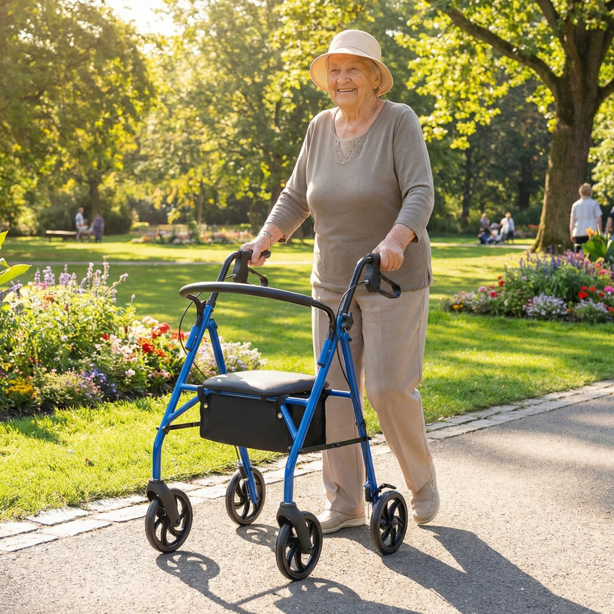 Rollator Walker with Seat and Height Adjustable Handles-Blue view 2