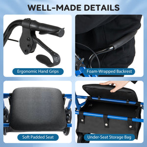 Rollator Walker with Seat and Height Adjustable Handles-Blue view 6
