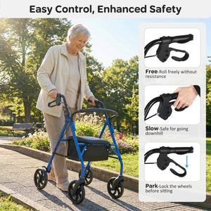 Rollator Walker with Seat and Height Adjustable Handles-Blue view 7