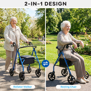 Rollator Walker with Seat and Height Adjustable Handles-Blue view 8