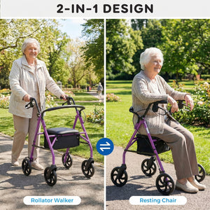 Rollator Walker with Seat and Height Adjustable Handles-Purple view 8