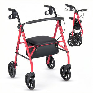Rollator Walker with Seat and Height Adjustable Handles-Red view 4