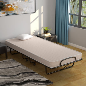 Rollaway Guest Bed with Sturdy Steel Frame and Memory Foam Mattress Made in Italy-Beige view 2