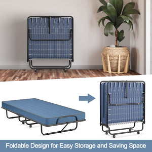 Rollaway Guest Bed with Sturdy Steel Frame and Memory Foam Mattress Made in Italy-Navy view 3