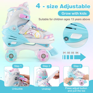 Roller Skates for Teens 4 Sizes Adjustable with Light-up Wheels for Boys Girls Ages 13+-Blue view 7