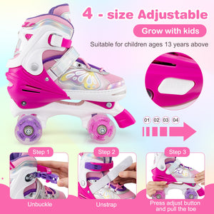 Roller Skates for Teens 4 Sizes Adjustable with Light-up Wheels for Boys Girls Ages 13+-Rose Red view 7