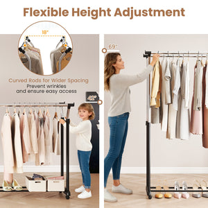 Rolling Clothes Rack Double Rod Garment Rack with Adjustable Height view 8