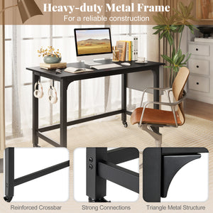 Rolling Computer Desk with Headphone Hooks and Lockable Wheels for Home Office-Black view 6