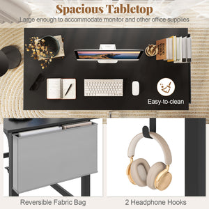 Rolling Computer Desk with Headphone Hooks and Lockable Wheels for Home Office-Black view 7