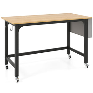 Rolling Computer Desk with Headphone Hooks and Lockable Wheels for Home Office-Natrual view 4